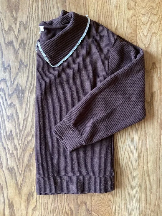 Women’s Madewell Brown Ribbed Sweater with Contrast Trim Collar - Picture 2 of 4